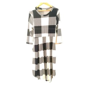 Navy Blue Gingham Dress with Pockets